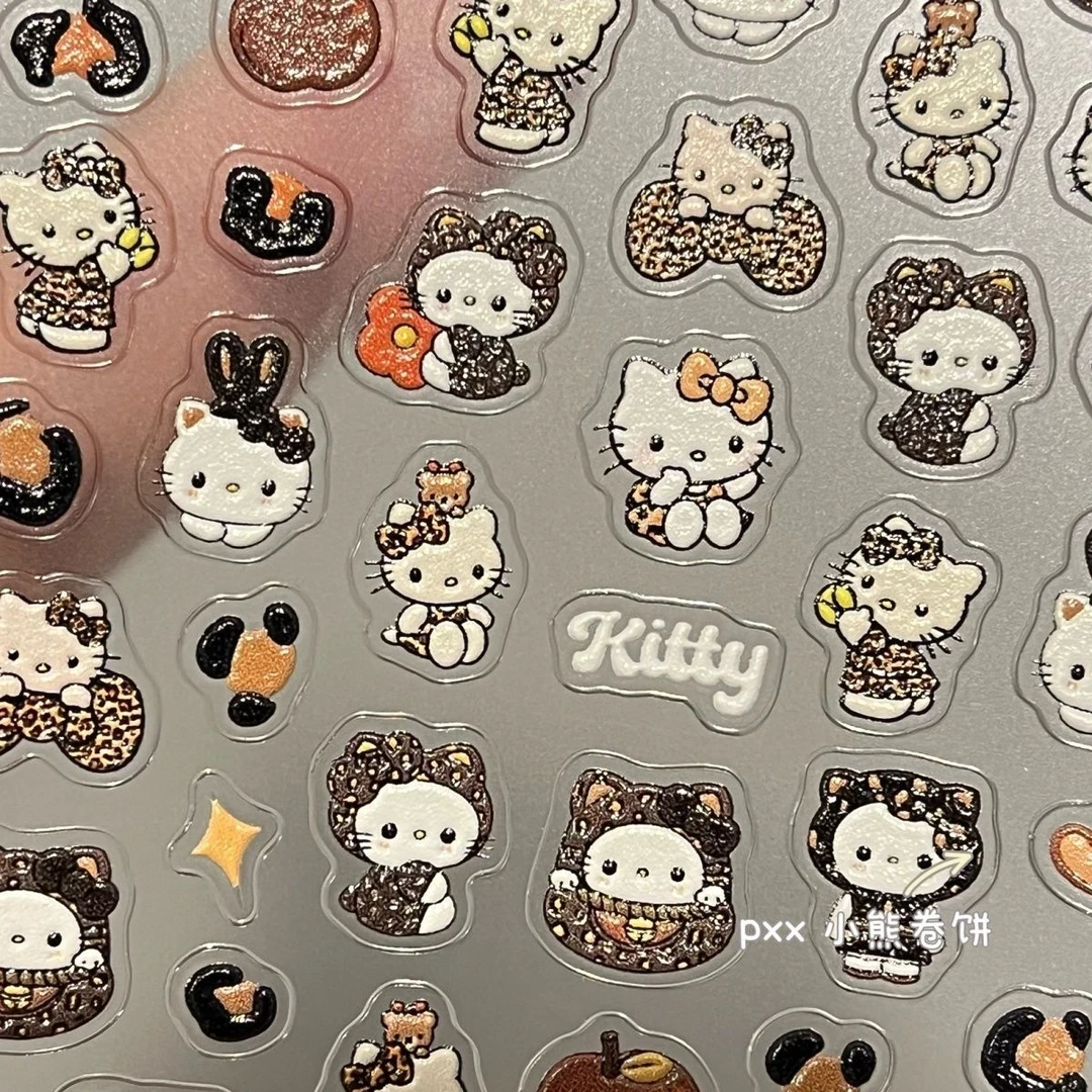 少女美甲贴纸网红款豹纹kitty3d立体指甲印花防水穿戴甲美甲饰品