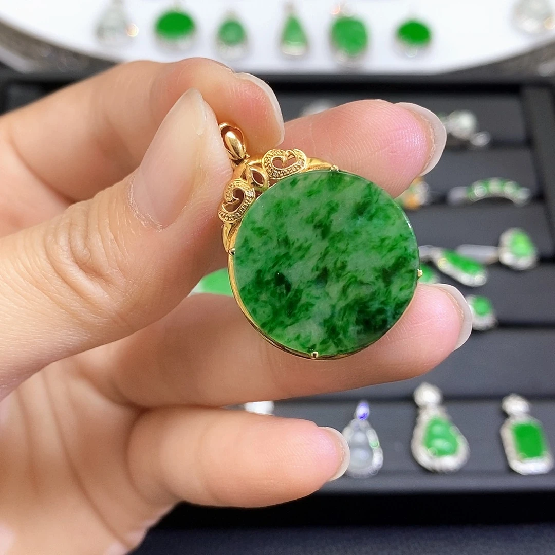 翡翠18K金镶嵌吊坠(不含链)