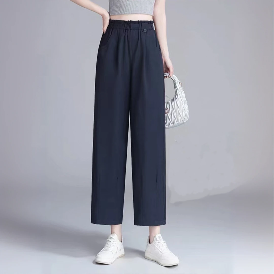 薄款夏季休闲裤天蚕丝裤子直筒裤休闲九分裤大码高腰显瘦