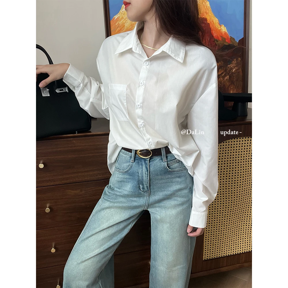 DUOXINIU/多喜牛/DaLin衬衫袖长袖薄款纯色衬衫POLO领慵懒风