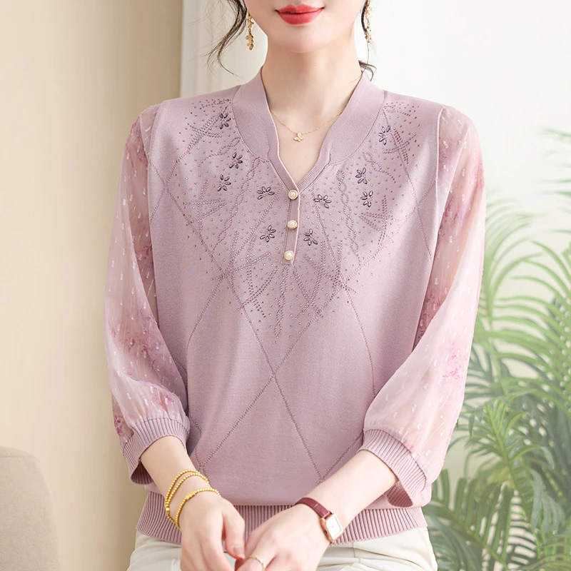 妈妈夏季新款时尚百搭七分袖母亲节中老年春夏洋气薄款小衫