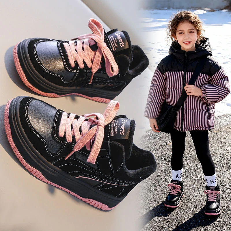 女童鞋子2025秋冬新款加绒中大童儿童鞋子女孩百搭防滑高帮运动鞋