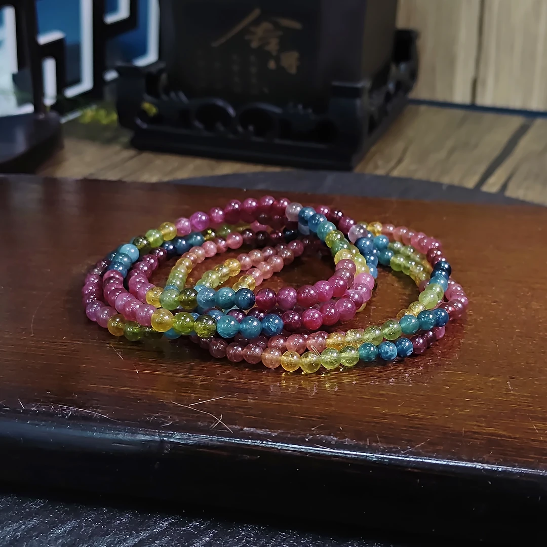 【书记甄选】天然碧玺三圈手链 约4mm 多样式发一件 XL2889