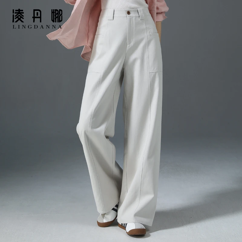 休闲直筒裤女2025春季新款宽松垂感工装裤高腰显瘦阔腿长裤香蕉裤