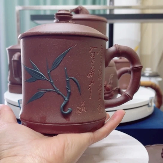 紫砂茶杯紫泥竹节杯