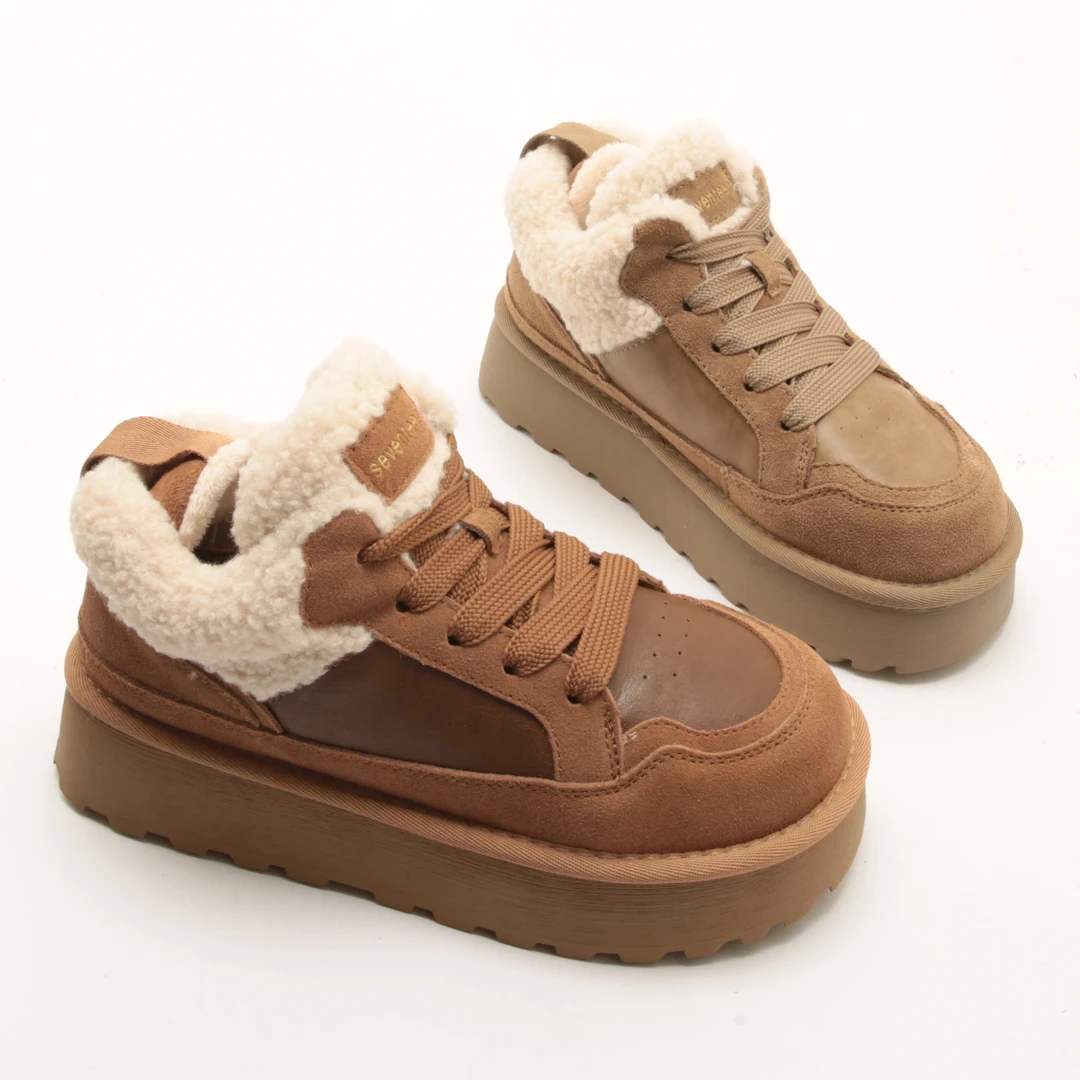 5683冬季新款加绒厚底真皮雪地靴加厚保暖时尚休闲鞋百搭中跟女鞋