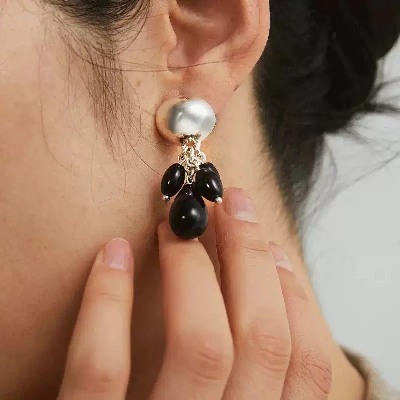 铜合金耳饰 欧美新款时尚多颗水滴形吊坠耳环925银针小众百搭轻奢