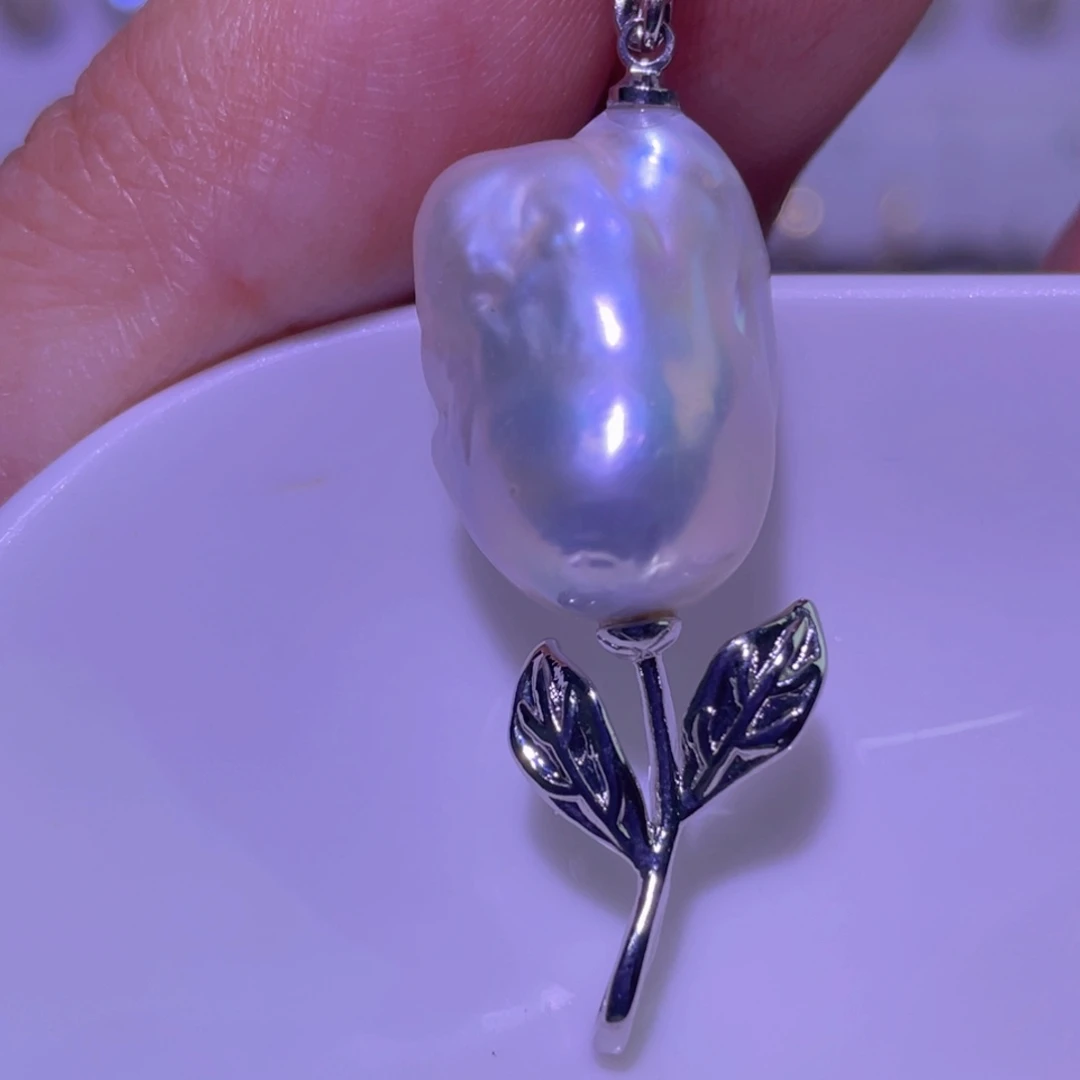 淡水珍珠天然淡水珍珠吊坠银S925镶嵌