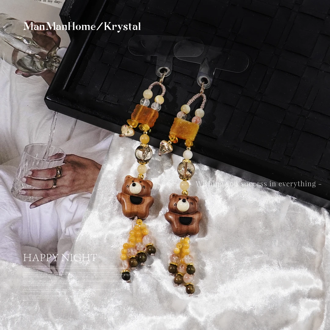 A348【包挂 手机挂】满满家天然黄水晶 白水晶 蜜蜡手链多样性发货