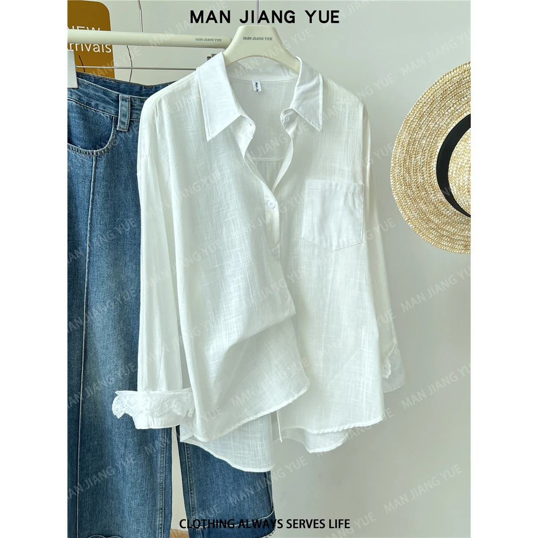 气质polo领长袖衬衫女秋季宽松中长款上衣显瘦白色时尚休闲小众