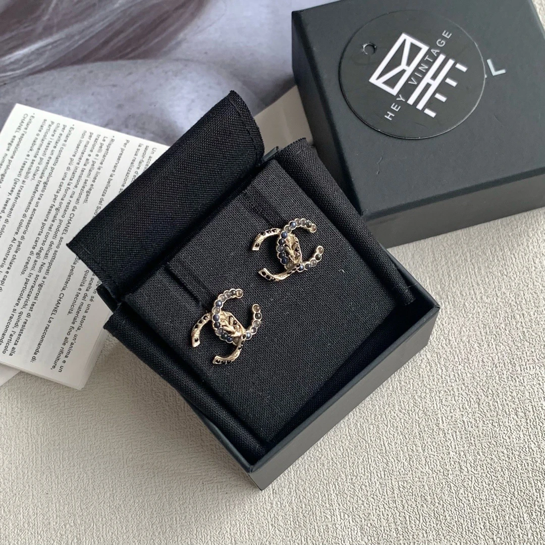 95新 Chanel/香奈儿 18C琉璃水钻耳钉 14778436