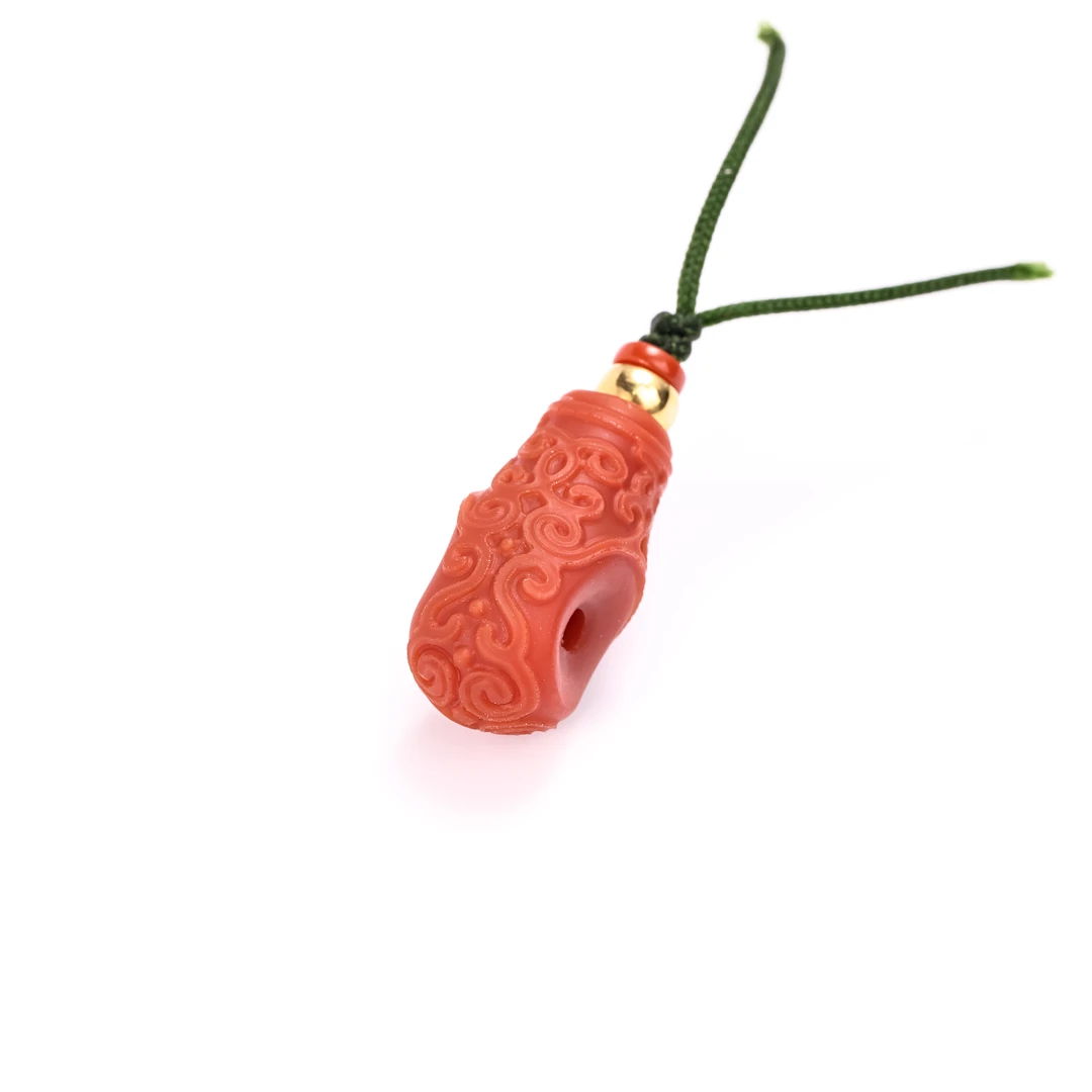 【南红系列天然原矿南红精工如意纹三通18k配饰配文玩9*9*21左右