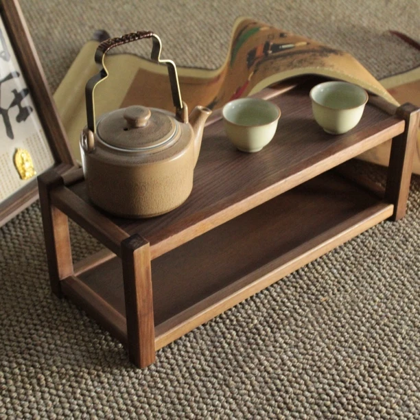 微瑕黑胡桃木桌面多宝阁茶杯架子茶具收纳架展示架小型茶架玩具