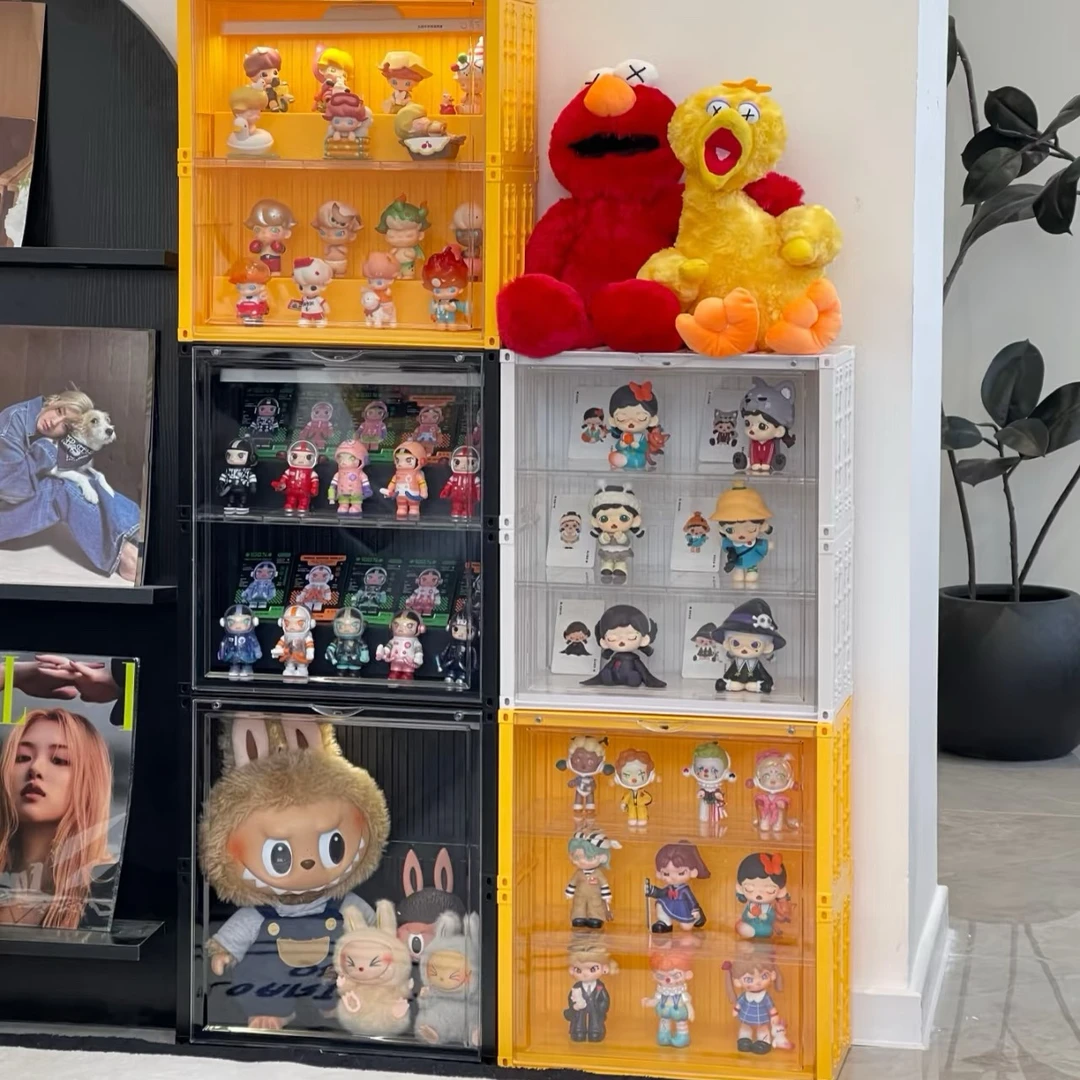 无灯款集装箱双层盲盒收纳展示架泡泡玛特大容量防尘收藏柜落地