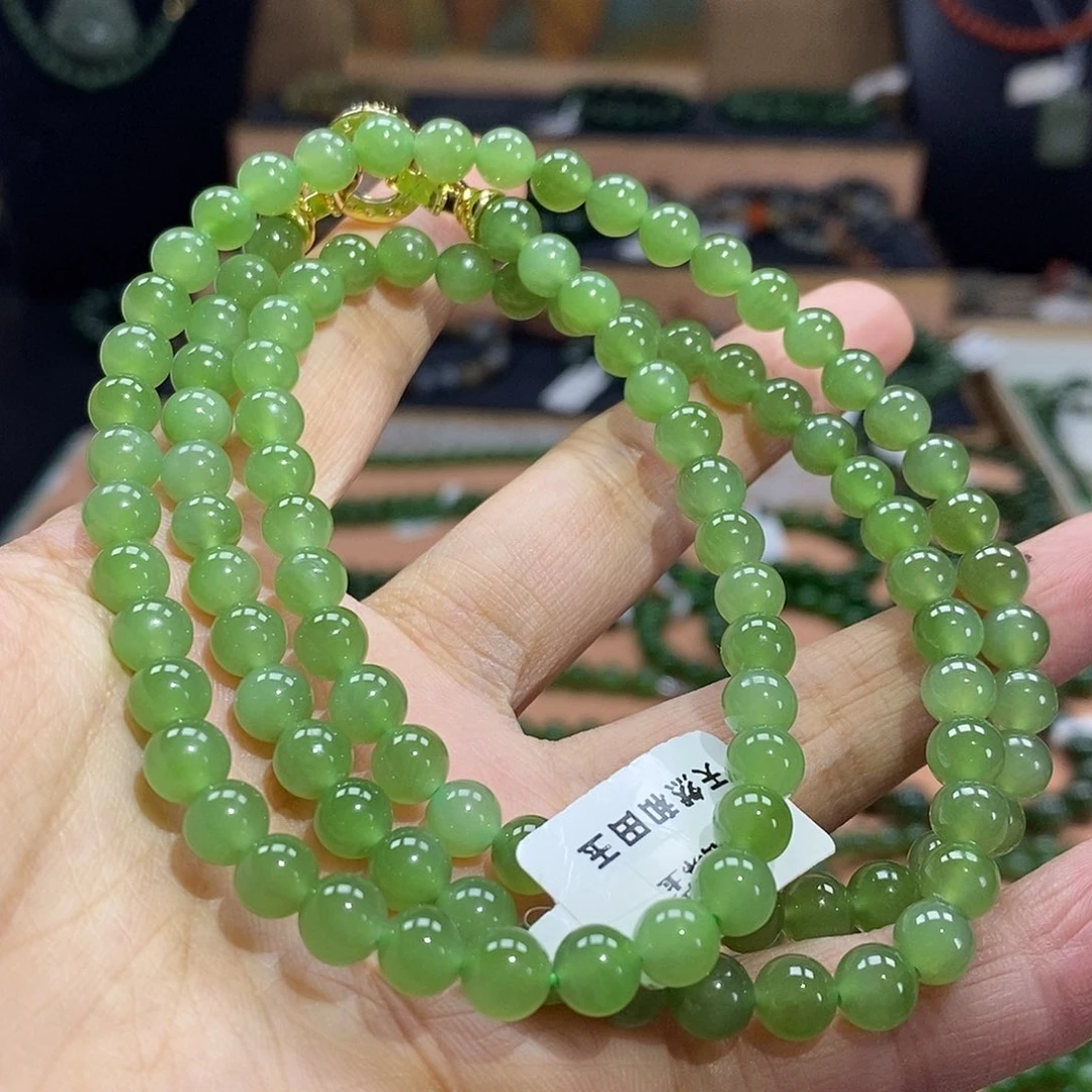 颈饰未镶嵌和田玉（碧玉）6mm果绿