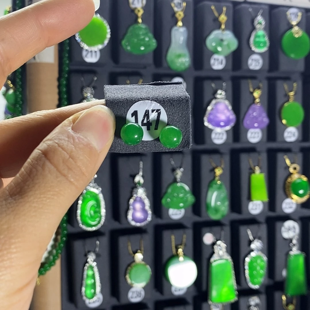 银S925镶嵌翡翠耳饰147