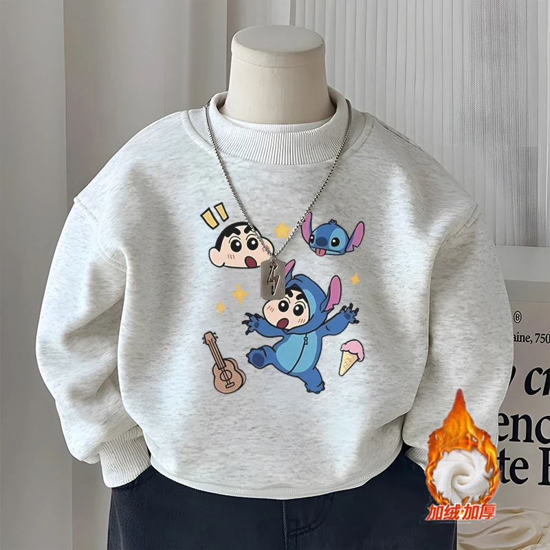 史迪仔潮牌男童圆领卫衣秋冬加绒加厚款中小童上衣休闲百搭套头衫