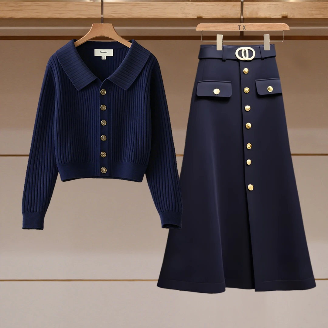 2025秋季新款穿搭一整套爆款慵懒风法式独特漂亮针织衫高腰半身裙