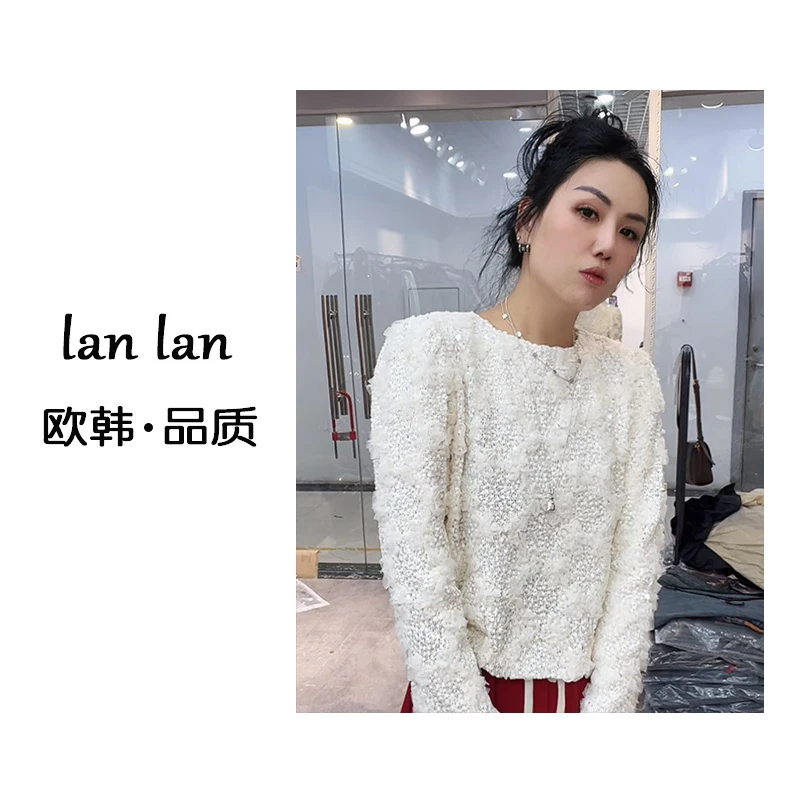 琪琪-冬上新【立体花朵亮片】韩版小众洋气亮片立体花朵百搭时尚