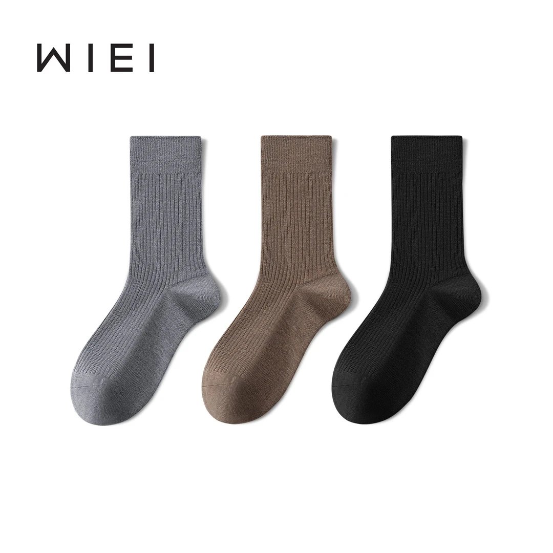 《WI EI》暖冬MIU高端扬子纱纯色细罗纹中筒羊毛无骨袜W25211032