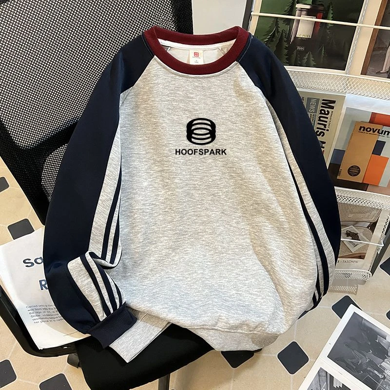 美式复古大码特300斤撞色设计感上衣ins潮休闲宽松卫衣女春秋薄款