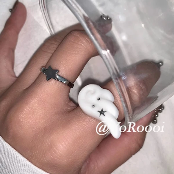 合金树脂戒指 YoRoooi手工韩系翅膀可爱开口爱心指环食指戒女