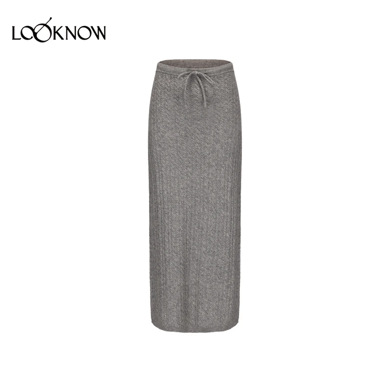 madeinnormal设计师品牌LOOKNOW2025年春季新款羊毛绞花长半裙