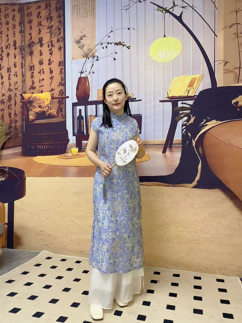 高开衩日常长裙短袖少女风旗袍时尚格子复古中式简约