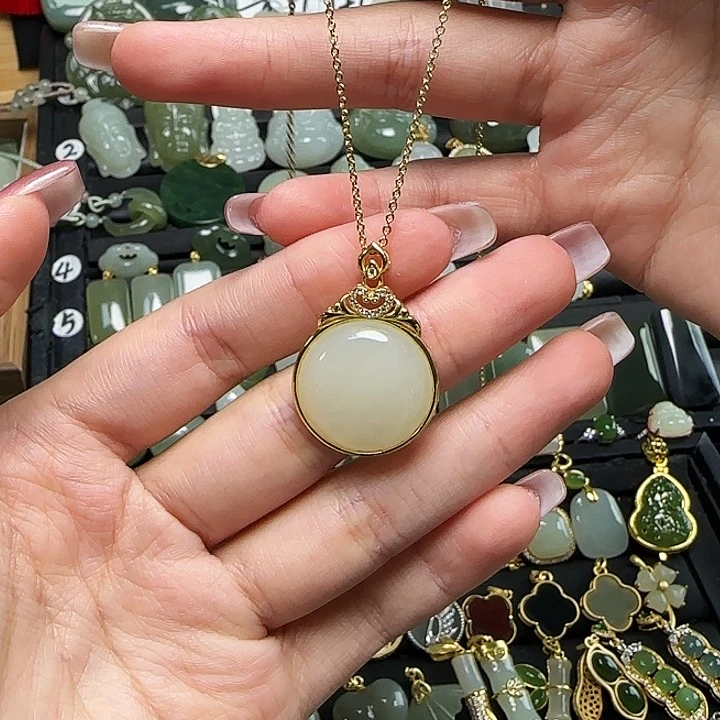 颈饰银S925镶嵌和田玉送链子送绳