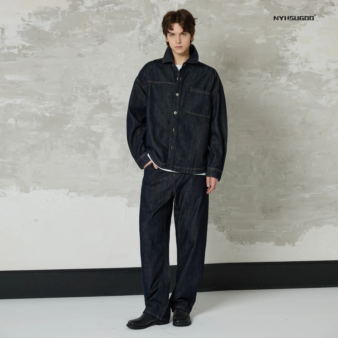 NYHSUGOO/南乙3459-3459-1春季致橡树新品复古牛仔衬衫丹宁牛仔裤