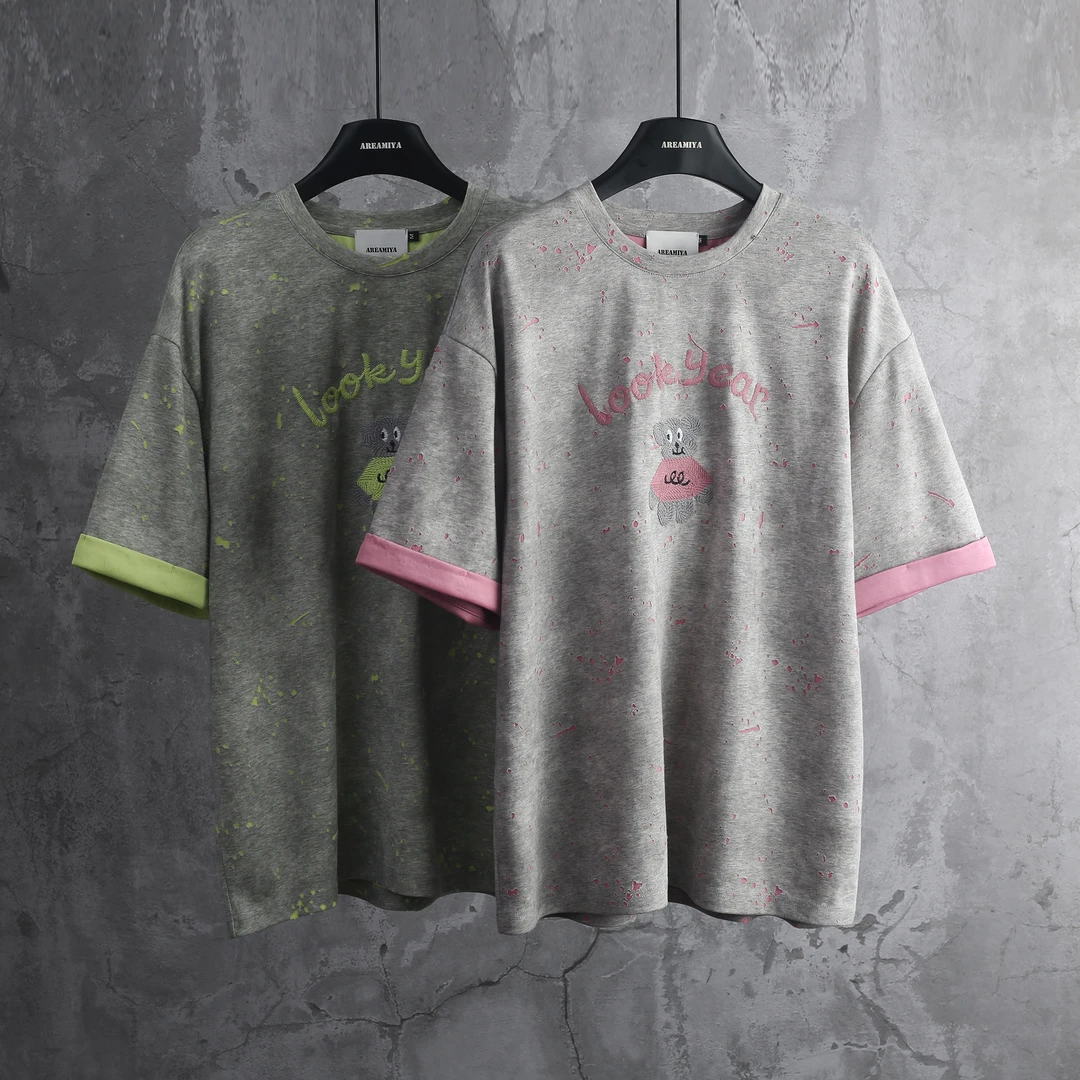 预【小熊本熊】设计感扎染小熊刺绣圆领T恤CP072