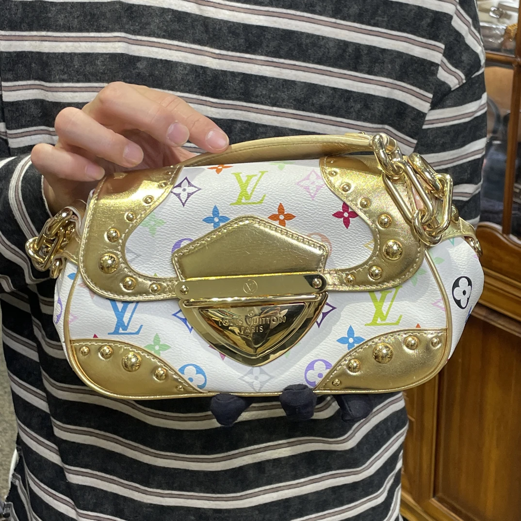 95新 LouisVuitton/路易威登 夏七中古/金色白三彩梦露/单肩包