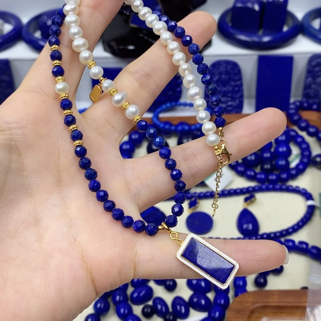 青金石颈饰银S925镀金镶嵌