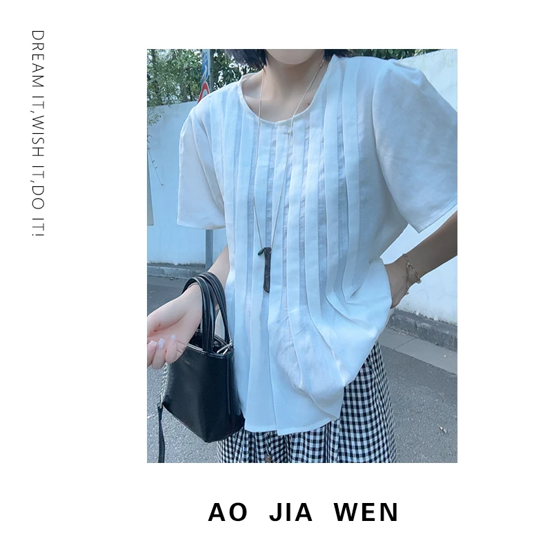 【佳文定制】衬衫设计感压皱短袖衬衣小衫上衣9139