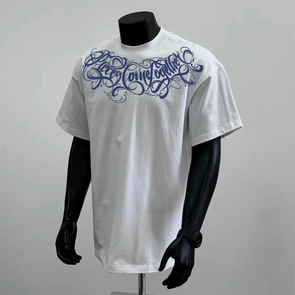 美式高街复古字母印花圆领短袖T恤男潮牌新款宽松重磅300G半袖t