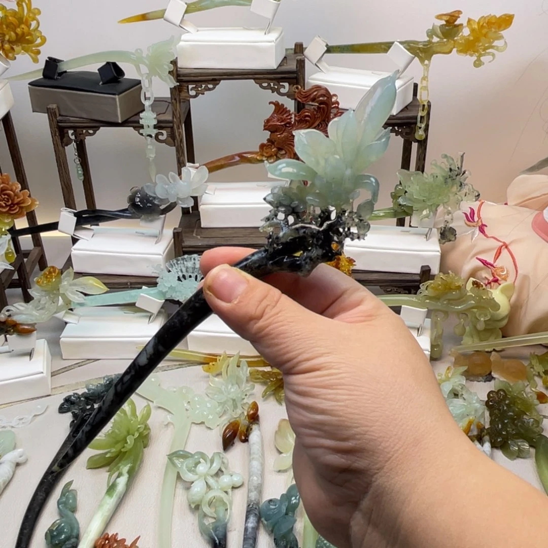 蛇纹石玉合金发饰