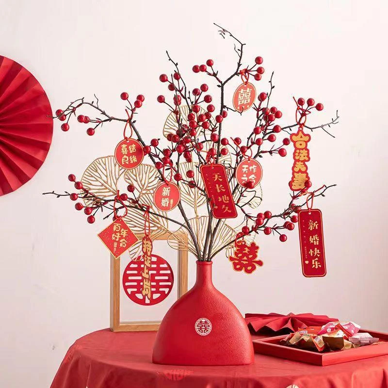 喜庆发财果红果花瓶订婚结婚婚房布置乔迁新喜礼物玄关电视柜真