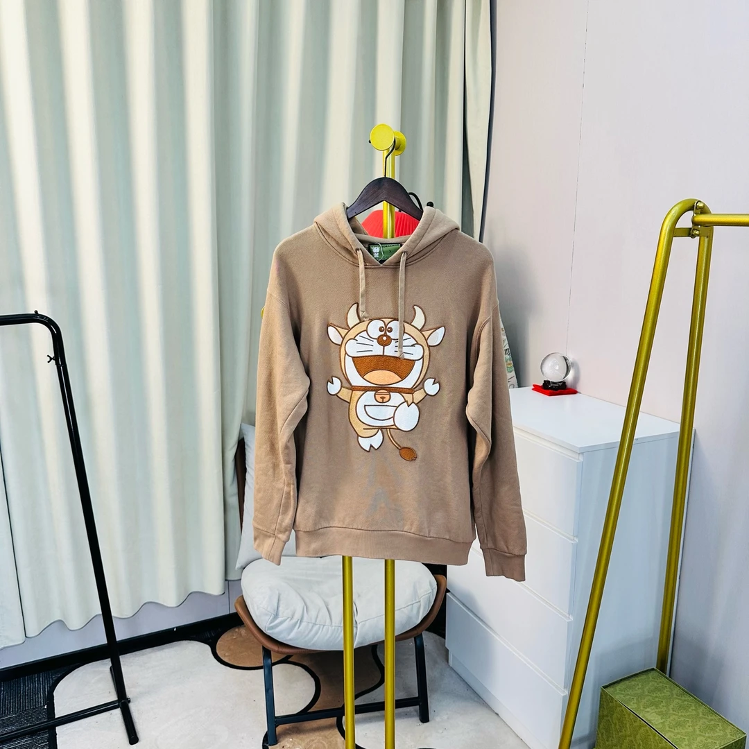 99新 GUCCI/古驰 梅芙 棕色机器猫帽衫 s码