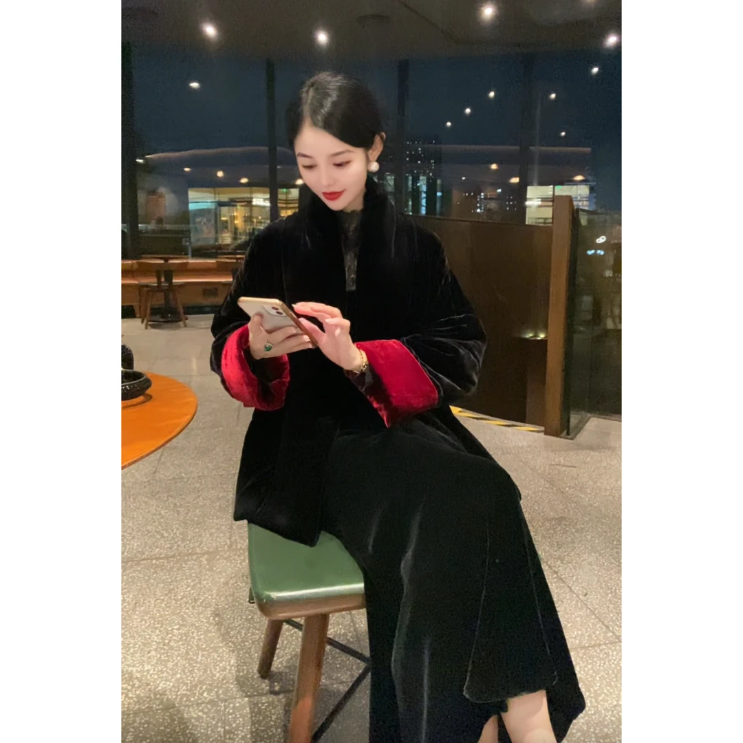 【夜曲】重磅桑蚕丝真丝丝绒翻袖口棉衣落肩袖宽松轻奢外套