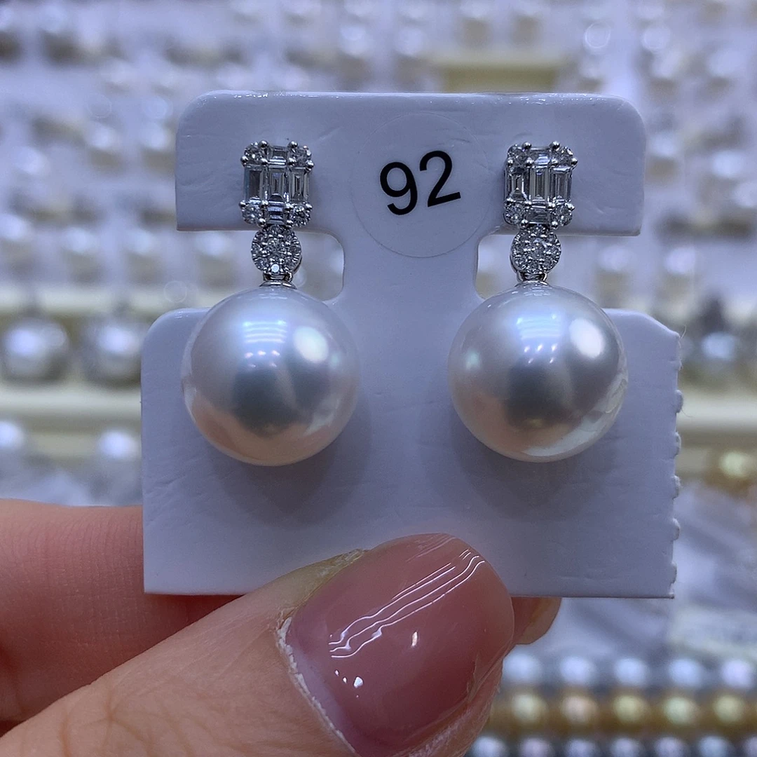 海水珍珠耳饰18K金镶嵌12-13mm澳白