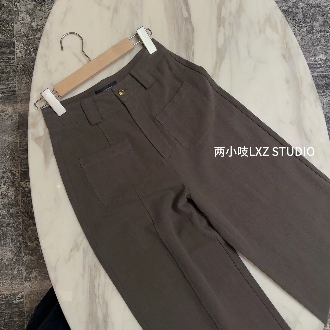 两小吱《松茶可可》秋冬通勤百搭直筒裤小个子显高遮肉休闲裤时尚