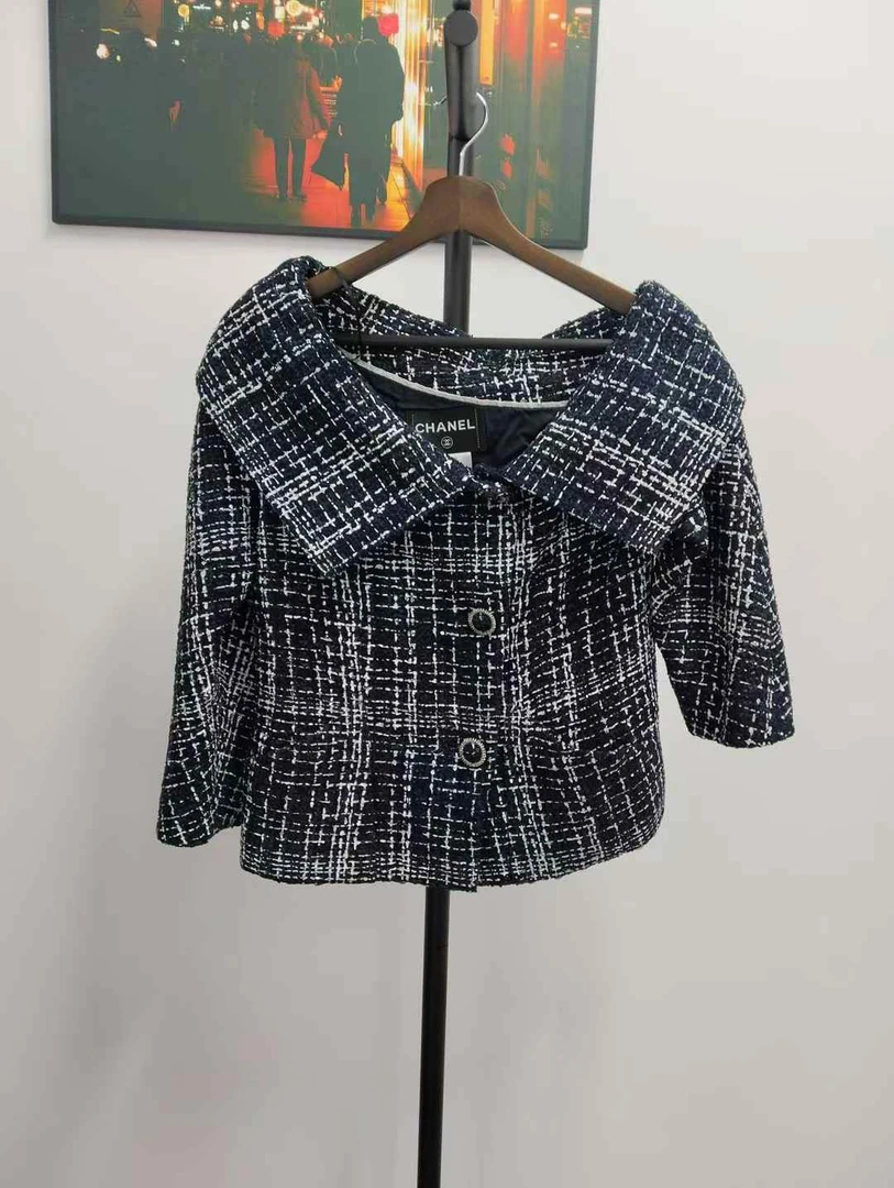 99新 Chanel/香奈儿 葡萄籽奢潮/CHANEL黑白粗花呢外套/38码女装