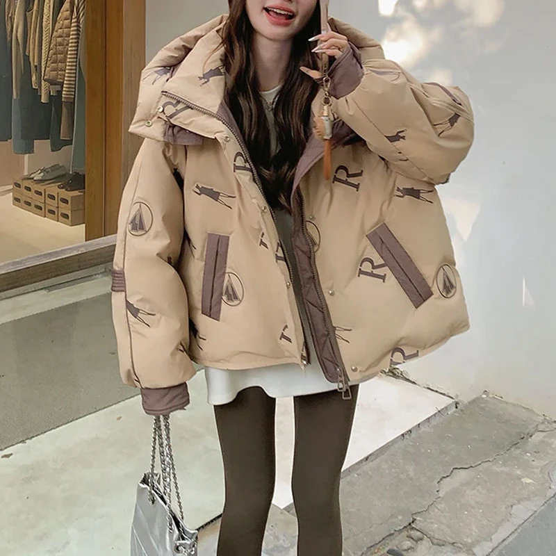 2026新款宽松显瘦保暖洋气减龄外套小众设计感印花棉服
