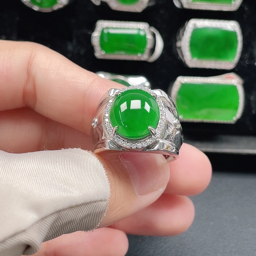 翡翠银S925镶嵌戒指天然A货翡翠没运费险3773
