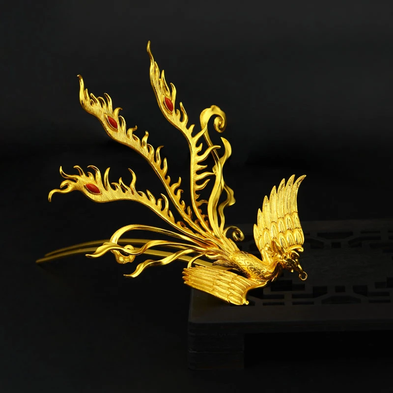 925银银制品 S925银 原创新款彩宴司仪发簪凤凰发钗 侧凤凰簪流苏