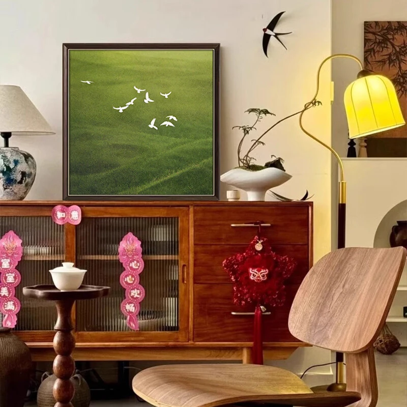 小众艺术法式复古高级感墙壁画绿色客厅装饰画中古风卧室挂画摆画