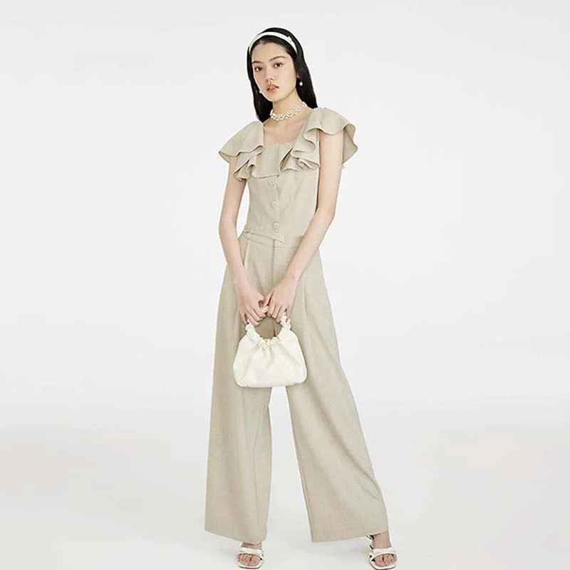 【浅浅专属】【两件套】2025夏季女神范荷叶边短上衣阔腿裤套装D2527