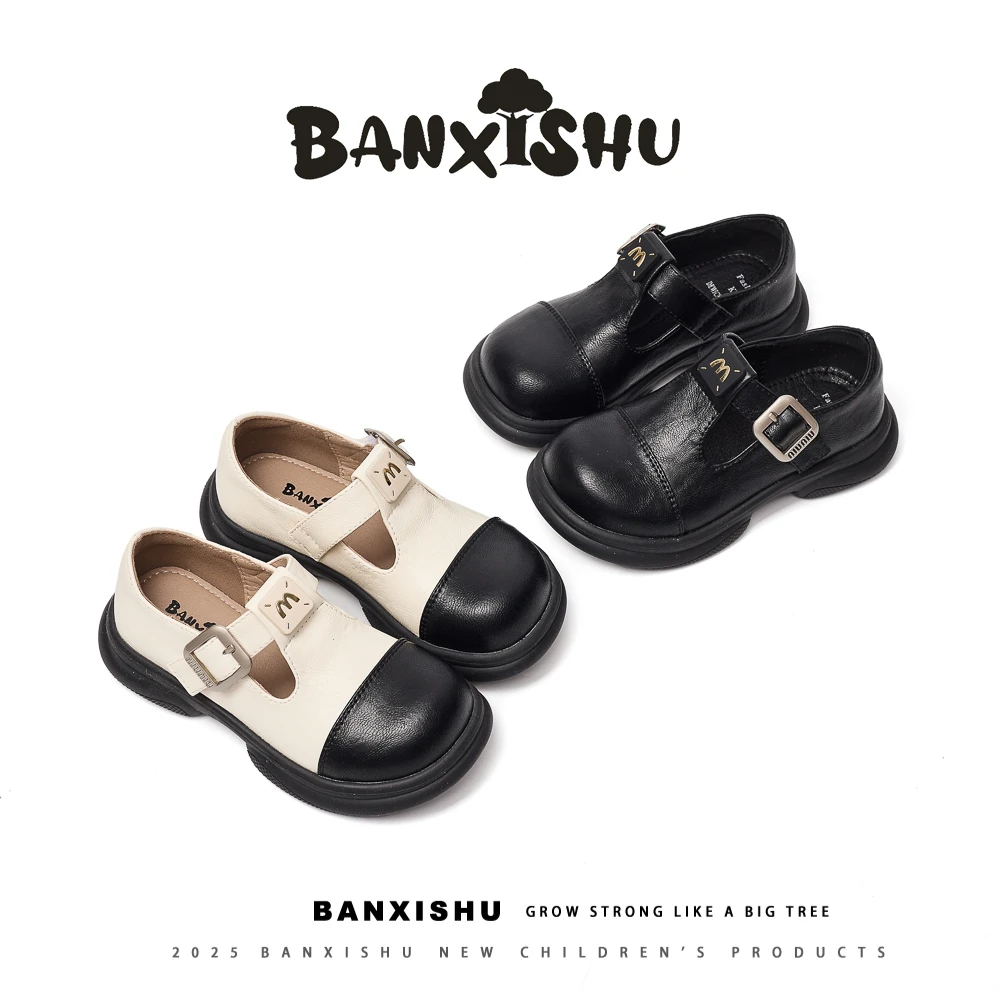 BANXISHU/班喜树 2025春季新款女童拼色单鞋时尚百搭软底皮鞋9909