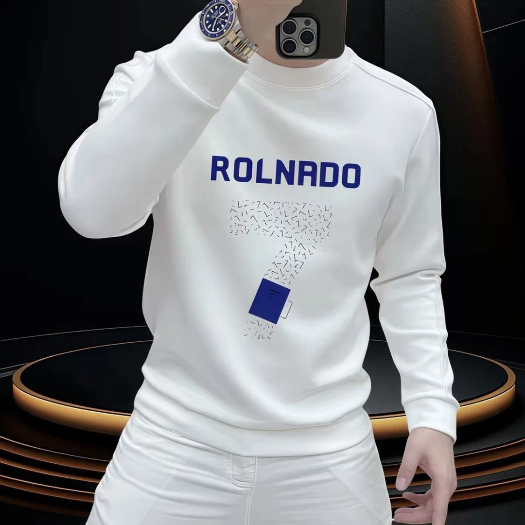 2025秋冬新款卫衣圆领男士时尚打底长袖套头青年潮流印花百搭上衣