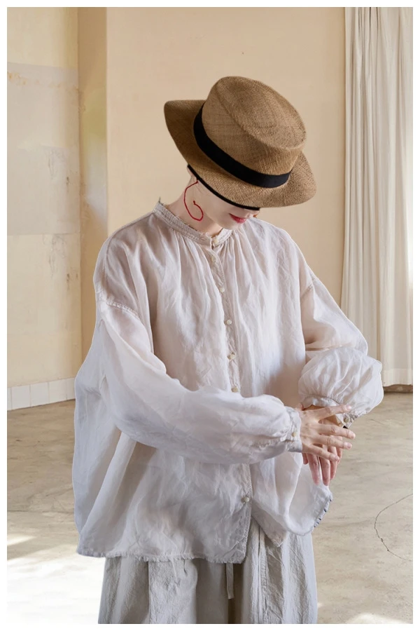 清爽轻薄防透凉感白色苎麻中式休闲百搭衬衫